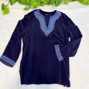 Ann Taylor Navy Blouse 100% Silk